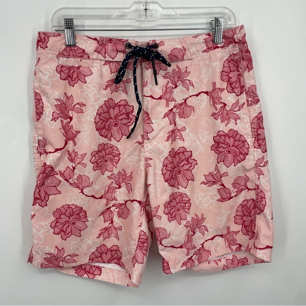 Surfside Supply Swim Trunks Mens Sz M Pink Floral Drawstring Unlined Beach